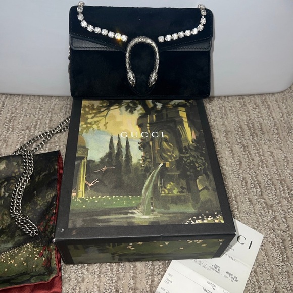 Gucci Velvet Crystal Super Mini Dionysus Shoulder Bag Black - Picture 2 of 5